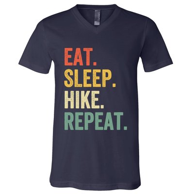 Eat Sleep Hike Repeat Funny Hiker Vintage Hiking V-Neck T-Shirt