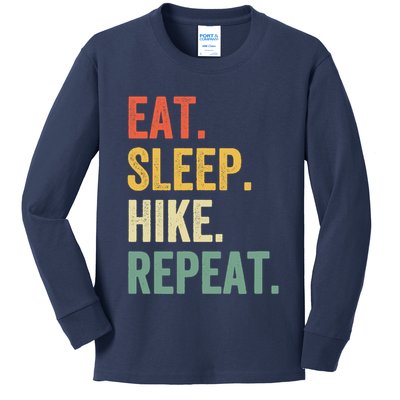 Eat Sleep Hike Repeat Funny Hiker Vintage Hiking Kids Long Sleeve Shirt