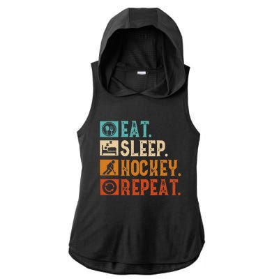 Eat Sleep Hockey Repeat Ice Hockey Ladies PosiCharge Tri-Blend Wicking Draft Hoodie Tank