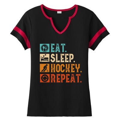 Eat Sleep Hockey Repeat Ice Hockey Ladies Halftime Notch Neck Tee