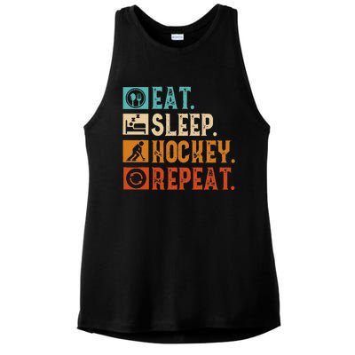 Eat Sleep Hockey Repeat Ice Hockey Ladies PosiCharge Tri-Blend Wicking Tank