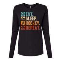 Eat Sleep Hockey Repeat Ice Hockey Womens Cotton Relaxed Long Sleeve T-Shirt