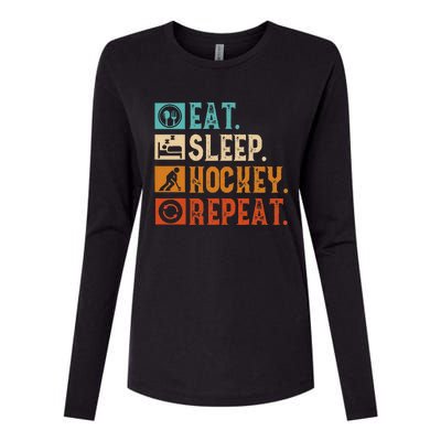 Eat Sleep Hockey Repeat Ice Hockey Womens Cotton Relaxed Long Sleeve T-Shirt