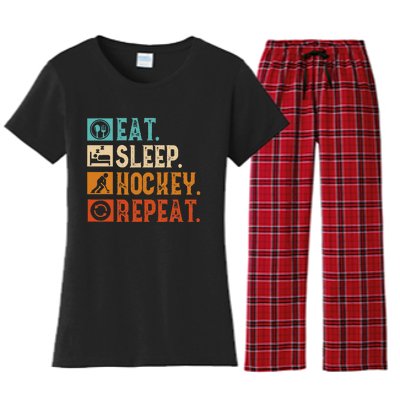 Eat Sleep Hockey Repeat Ice Hockey Women's Flannel Pajama Set