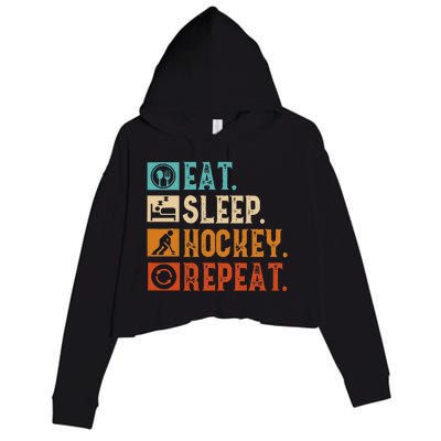 Eat Sleep Hockey Repeat Ice Hockey Crop Fleece Hoodie