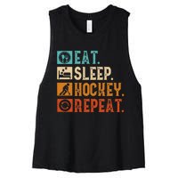 Eat Sleep Hockey Repeat Ice Hockey Women's Racerback Cropped Tank