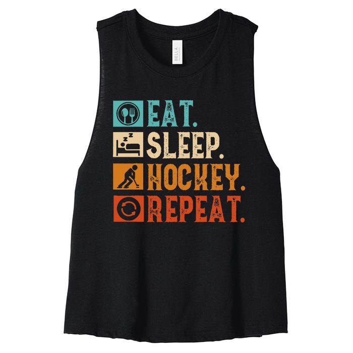 Eat Sleep Hockey Repeat Ice Hockey Women's Racerback Cropped Tank