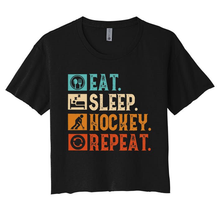 Eat Sleep Hockey Repeat Ice Hockey Women's Crop Top Tee