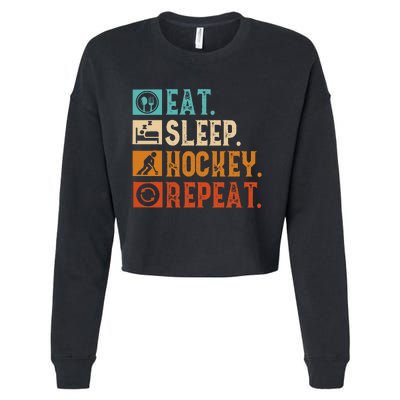 Eat Sleep Hockey Repeat Ice Hockey Cropped Pullover Crew