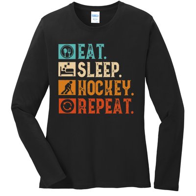 Eat Sleep Hockey Repeat Ice Hockey Ladies Long Sleeve Shirt