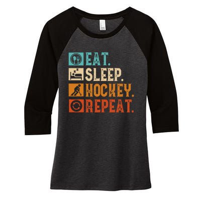 Eat Sleep Hockey Repeat Ice Hockey Women's Tri-Blend 3/4-Sleeve Raglan Shirt