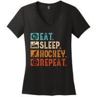 Eat Sleep Hockey Repeat Ice Hockey Women's V-Neck T-Shirt