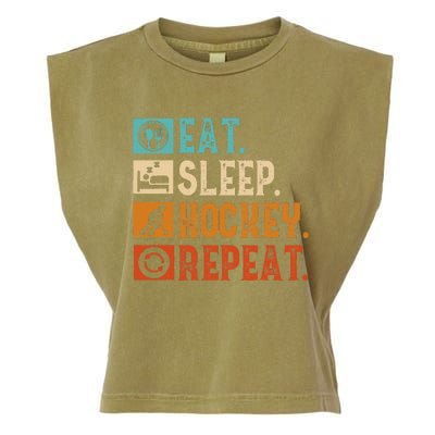 Eat Sleep Hockey Repeat Ice Hockey Garment-Dyed Women's Muscle Tee