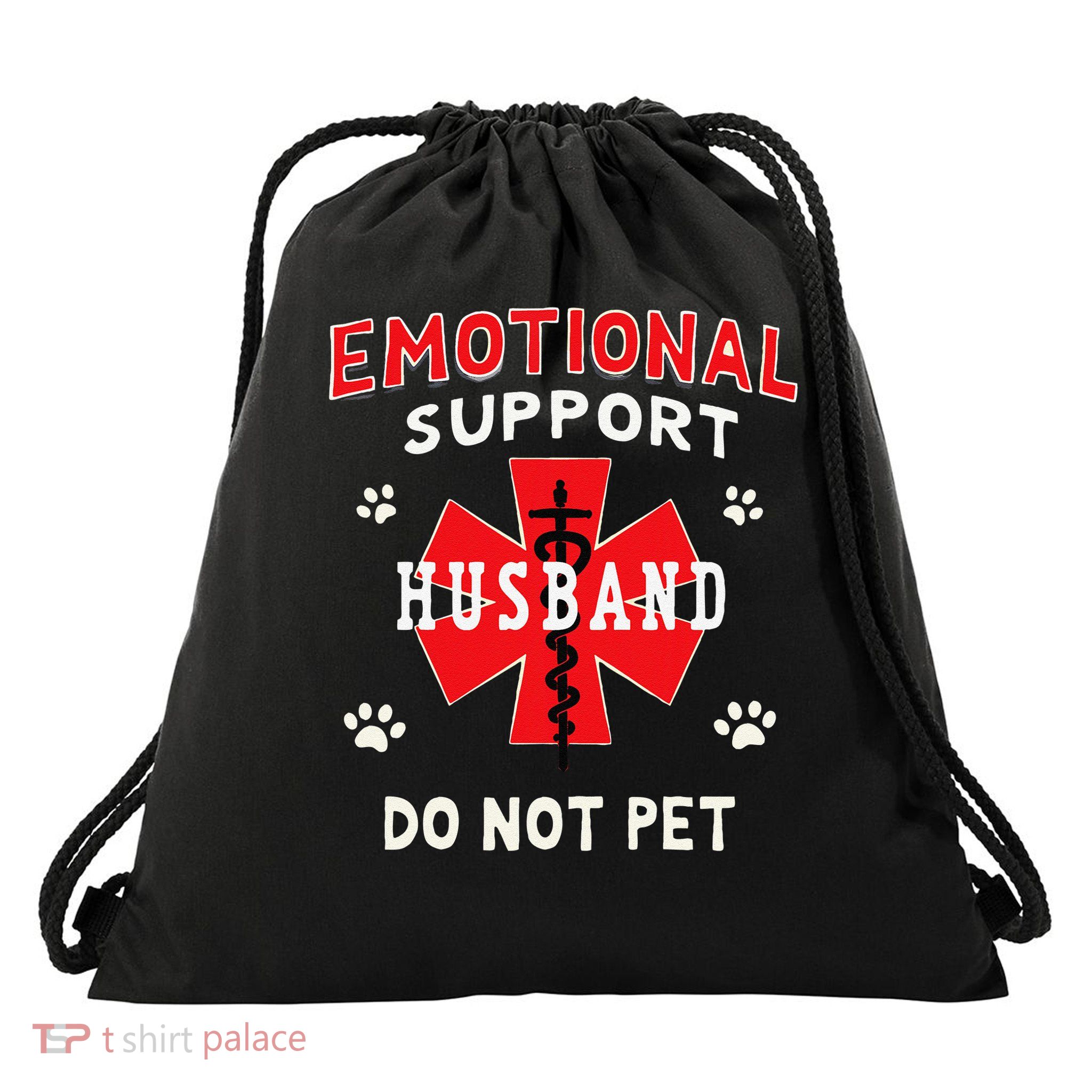 Emotional Support Husband Do Not Pet Drawstring Bag