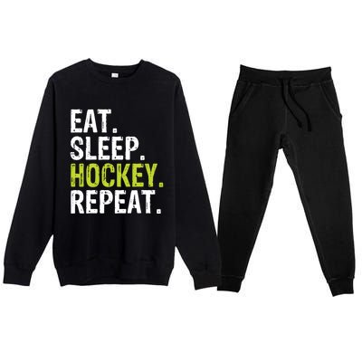 Eat Sleep Hockey Repeat Quote Statet Funny Gift Premium Crewneck Sweatsuit Set