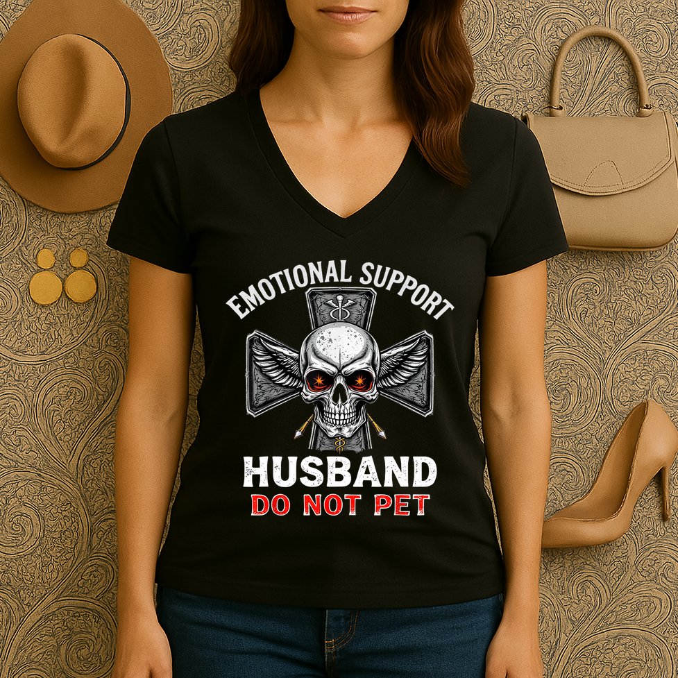 Emotional Support Husband Do Not Pet  Women's V-Neck T-Shirt