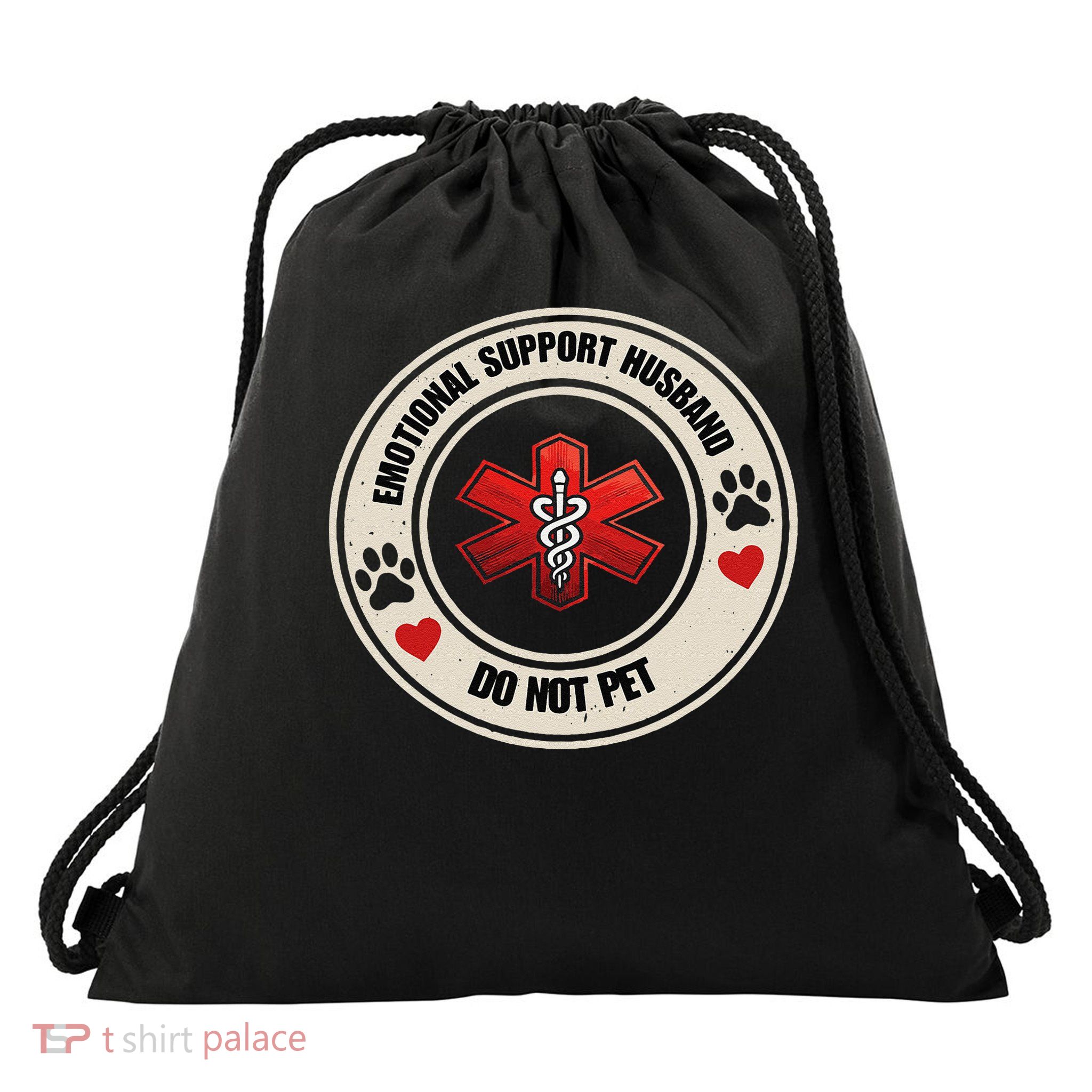 Emotional Support Husband Do Not Pet Drawstring Bag