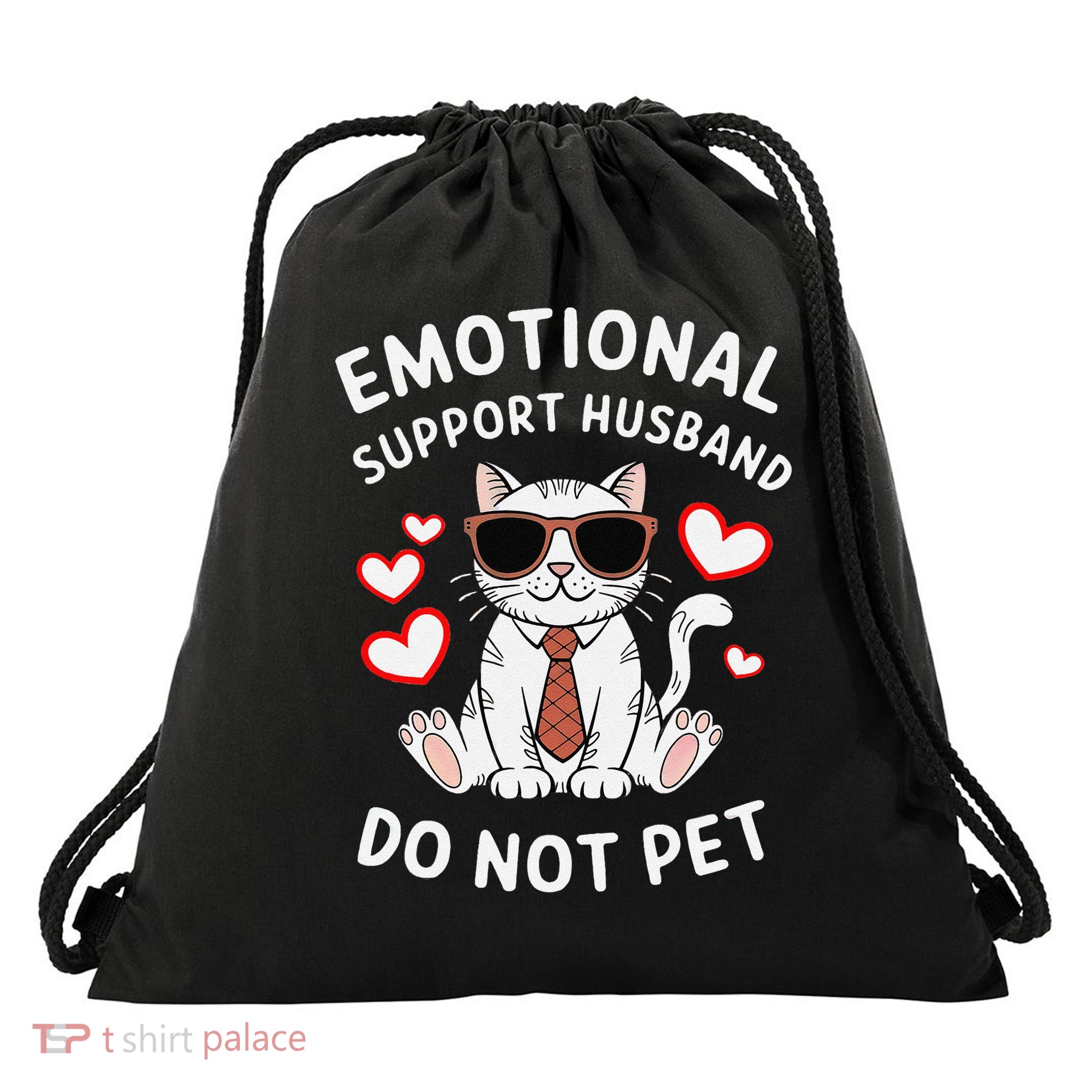 Emotional Support Husband Do Not Pet Funny Cat Drawstring Bag