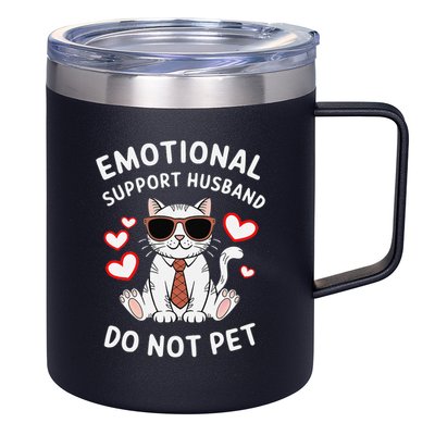Emotional Support Husband Do Not Pet Funny Cat 12oz Stainless Steel Coffee Mug