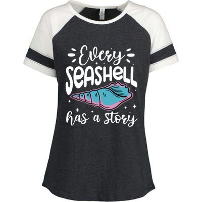 Every Seashell Has A Story Cute Gift Funny Seashell Hunting Lover Gift Enza Ladies Jersey Colorblock Tee