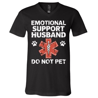 Emotional Support Husband Do Not Pet Humor Funny Husband V-Neck T-Shirt