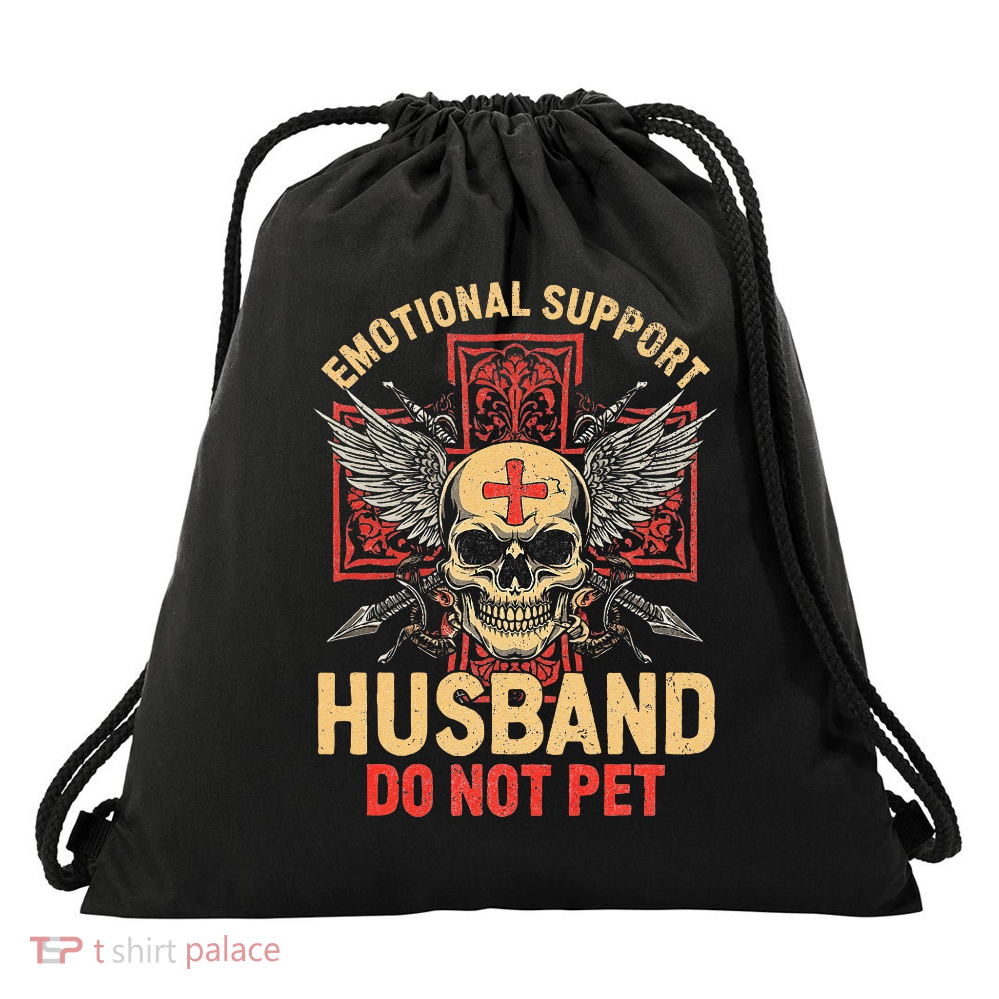 Emotional Support Husband Do Not Pet Funny Man Drawstring Bag