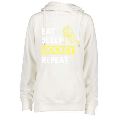 Eat Sleep Hockey Repeat Hockey Lovers Gift Meaningful Gift Womens Funnel Neck Pullover Hood