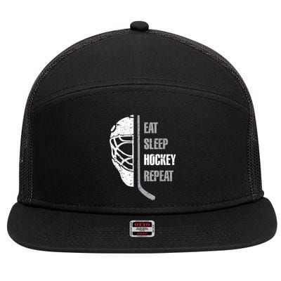 Eat Sleep Hockey Repeat Christmas For Teen Adult Hockey 7 Panel Mesh Trucker Snapback Hat