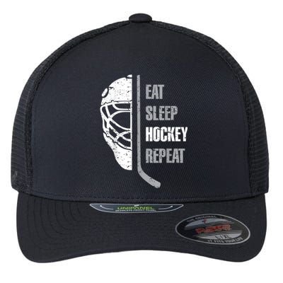 Eat Sleep Hockey Repeat Christmas For Teen Adult Hockey Flexfit Unipanel Trucker Cap