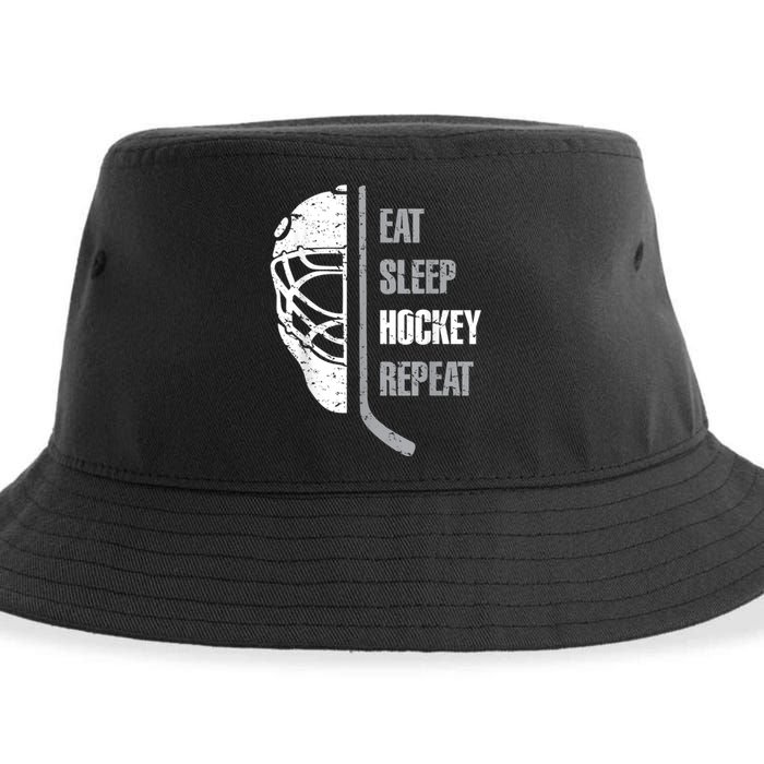 Eat Sleep Hockey Repeat Christmas For Teen Adult Hockey Sustainable Bucket Hat