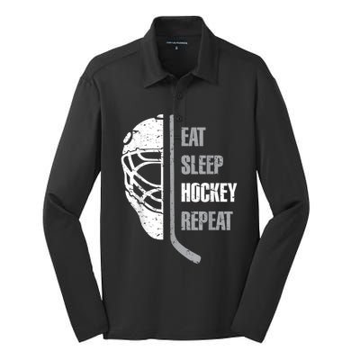 Eat Sleep Hockey Repeat Christmas For Teen Adult Hockey Silk Touch Performance Long Sleeve Polo