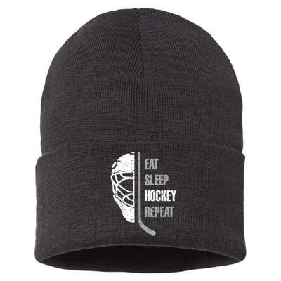 Eat Sleep Hockey Repeat Christmas For Teen Adult Hockey Sustainable Knit Beanie