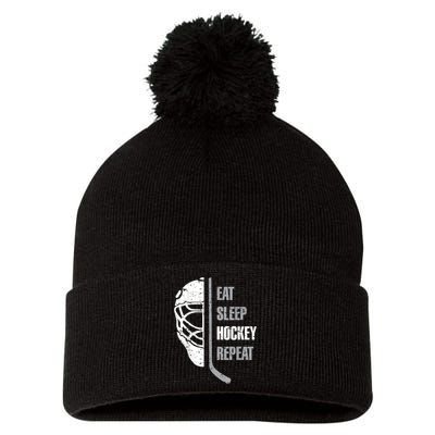 Eat Sleep Hockey Repeat Christmas For Teen Adult Hockey Pom Pom 12in Knit Beanie