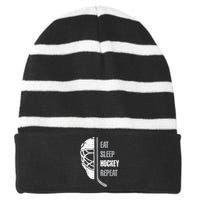 Eat Sleep Hockey Repeat Christmas For Teen Adult Hockey Striped Beanie with Solid Band