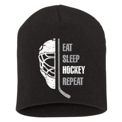 Eat Sleep Hockey Repeat Christmas For Teen Adult Hockey Short Acrylic Beanie