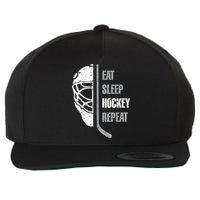 Eat Sleep Hockey Repeat Christmas For Teen Adult Hockey Wool Snapback Cap