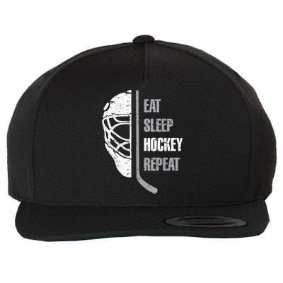 Eat Sleep Hockey Repeat Christmas For Teen Adult Hockey Wool Snapback Cap