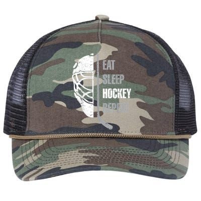 Eat Sleep Hockey Repeat Christmas For Teen Adult Hockey Retro Rope Trucker Hat Cap