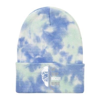 Eat Sleep Hockey Repeat Christmas For Teen Adult Hockey Tie Dye 12in Knit Beanie