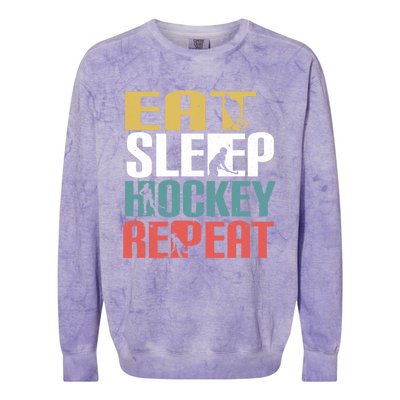 Eat Sleep Hockey Repeafunny Gift Retro Ice Hockey Gift Funny Gift Colorblast Crewneck Sweatshirt