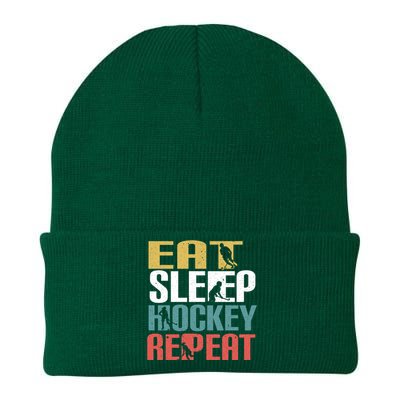 Eat Sleep Hockey Repeafunny Gift Retro Ice Hockey Gift Funny Gift Knit Cap Winter Beanie