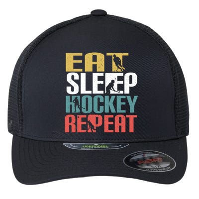 Eat Sleep Hockey Repeafunny Gift Retro Ice Hockey Gift Funny Gift Flexfit Unipanel Trucker Cap