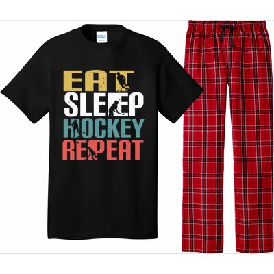 Eat Sleep Hockey Repeafunny Gift Retro Ice Hockey Gift Funny Gift Pajama Set