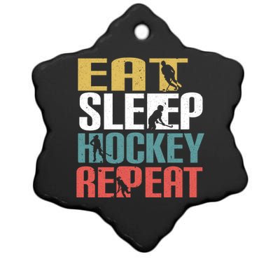 Eat Sleep Hockey Repeafunny Gift Retro Ice Hockey Gift Funny Gift Ceramic Star Ornament