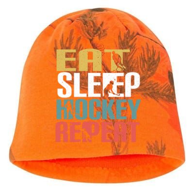 Eat Sleep Hockey Repeafunny Gift Retro Ice Hockey Gift Funny Gift Kati - Camo Knit Beanie