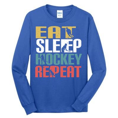 Eat Sleep Hockey Repeafunny Gift Retro Ice Hockey Gift Funny Gift Tall Long Sleeve T-Shirt