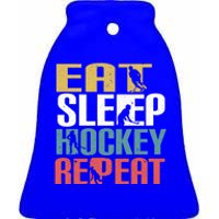 Eat Sleep Hockey Repeafunny Gift Retro Ice Hockey Gift Funny Gift Ceramic Bell Ornament