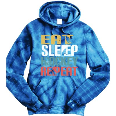 Eat Sleep Hockey Repeafunny Gift Retro Ice Hockey Gift Funny Gift Tie Dye Hoodie