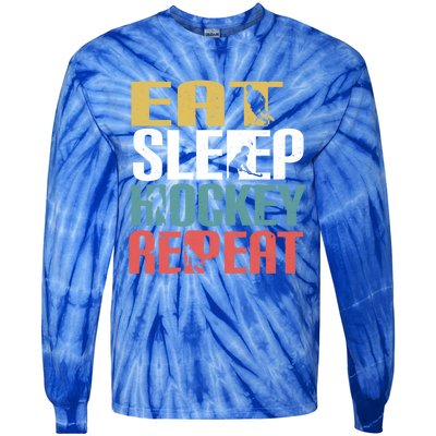 Eat Sleep Hockey Repeafunny Gift Retro Ice Hockey Gift Funny Gift Tie-Dye Long Sleeve Shirt