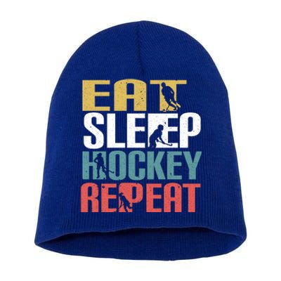 Eat Sleep Hockey Repeafunny Gift Retro Ice Hockey Gift Funny Gift Short Acrylic Beanie